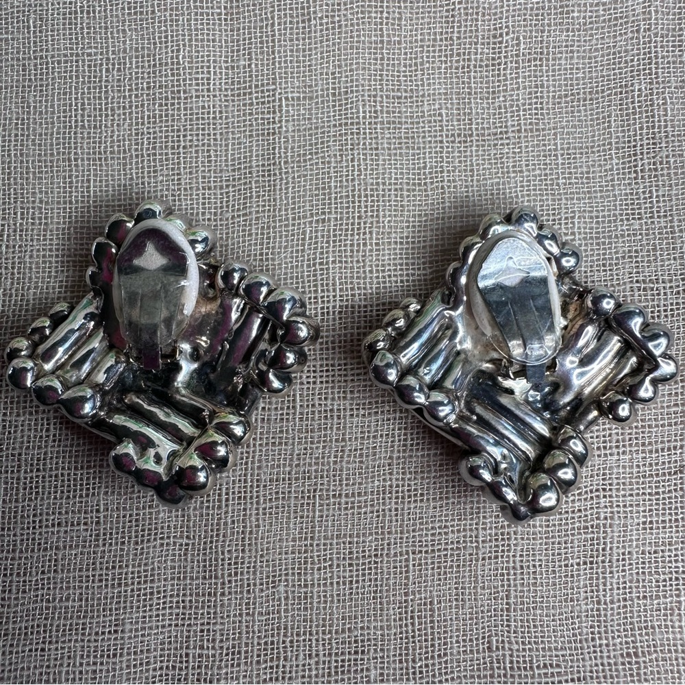 GW Modernist Electroform Puffy Large Vintage Sterling Clip Earrings Brutalist - Picture 3 of 5
